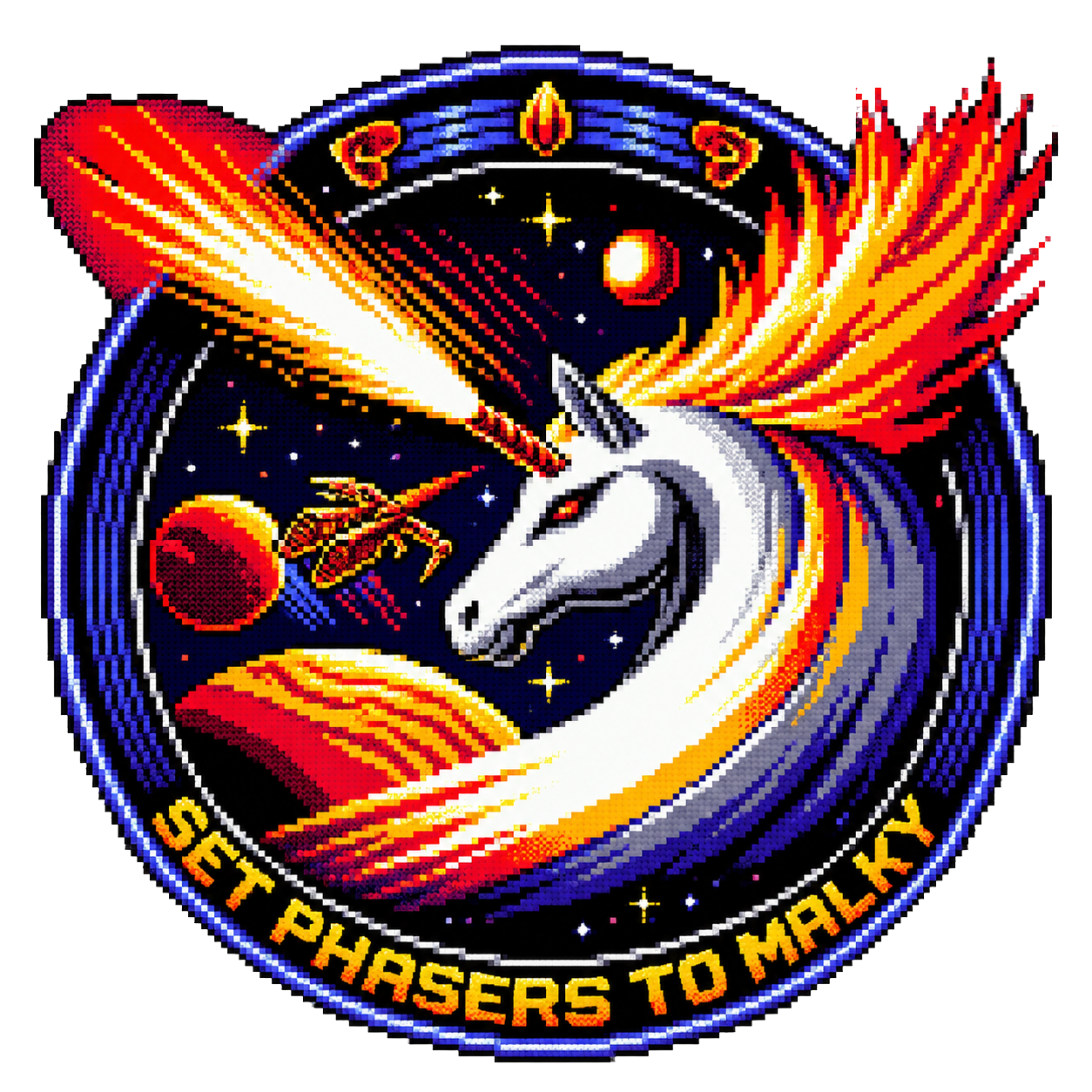 90s style Set Phasers to Malky logo